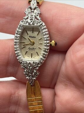 Dufonte Lucien PicLadies 17mm watch Gold Tone Diamond & Dark Blue Ruby Bezel